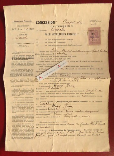 ● ECHECHE 1918 Konzession Grundstück Steuerfriedhof Größe Nr. 64 Überladung blau