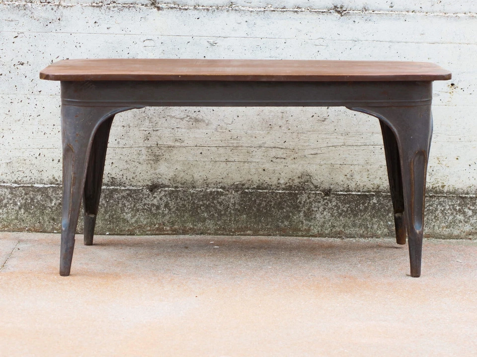 Tavolo vintage in legno TEAK massello basamento in ferro stile industriale - Immagine 4 di 4