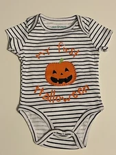 NWT Dot & Zazz My First Halloween Pumpkin One-piece Black White Striped Shirt 3m