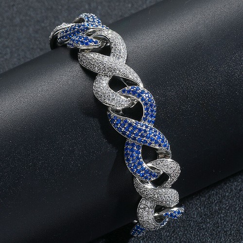 Cadena de eslabones 5AAA+ CZ Ice Out Hop Hip Bling dos tonos infinito cubano Miami 15 mm - Imagen 3 de 7