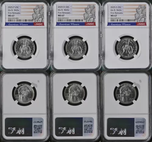 2025 P D S  Ida B Wells  25c NGC MS 67 American Women Quarter Set FIRST RELEASES