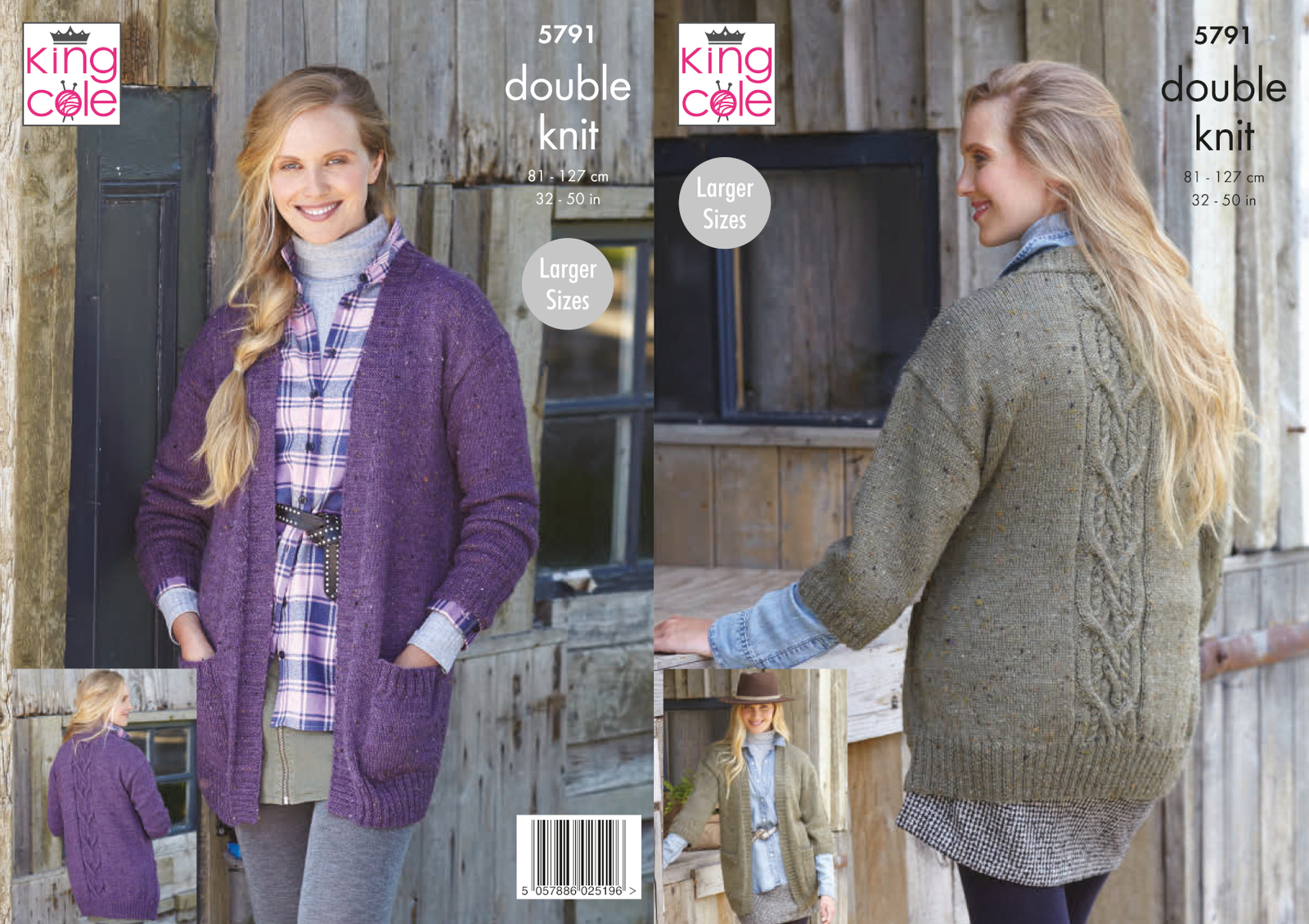 Knitting Pattern Womens Long or Wide Sleeved Cabled Jacket King Cole DK 5791