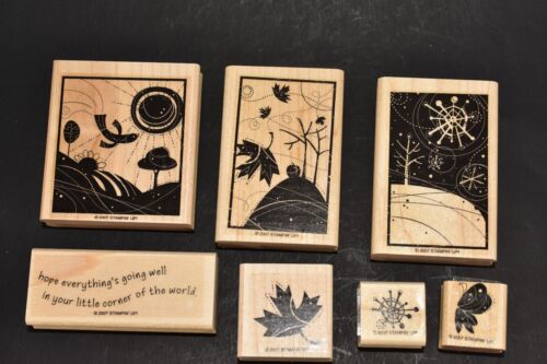 2007 " SEASONAL WHIMSY " WOOD-MOUNTED RUBBER STAMP SET BY STAMPIN UP SET OF 7 - Picture 3 of 5