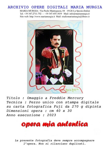 MARIA MURGIA "Freddie Mercury" - Fotografia dipinta cm 40x30 - Foto 3 di 5