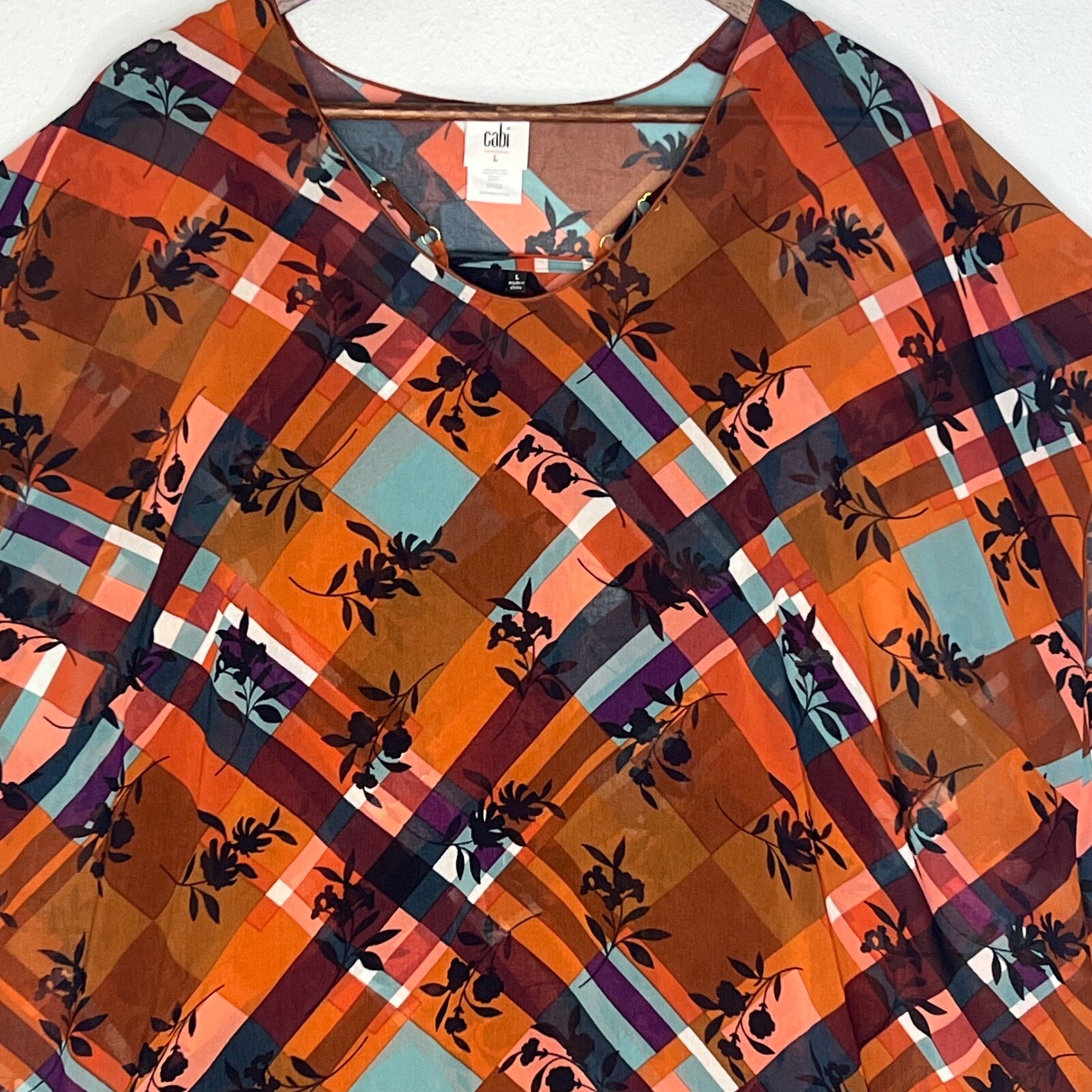 Cabi 2 Piece Sheer Blouse Top Cami Floral Plaid P… - image 6