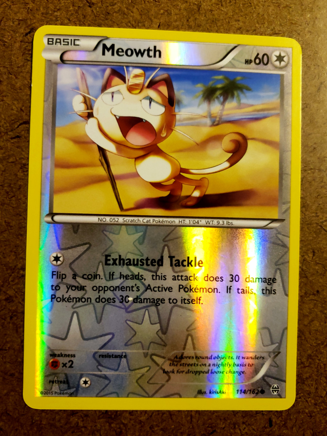 2015 TCG POKEMON MEOWTH Common Holo  XY BREAKthrough (BKT) REVERSE HOLO #114/162