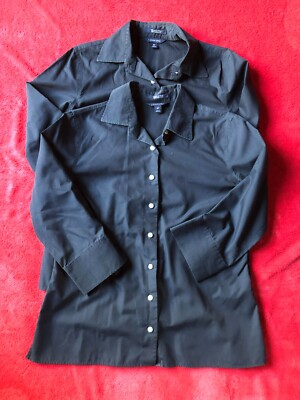 Lot De 2 Chemises à Col Noir Land's End - Taille 38-40 (petite) - Manches 3/4 - Occasion Très Bon état