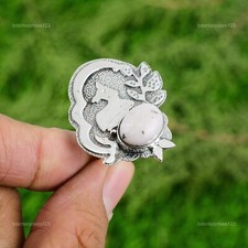 925 Silver Oval Natural Pink Opal Birthday Multi Stone Mother Statement New Ring