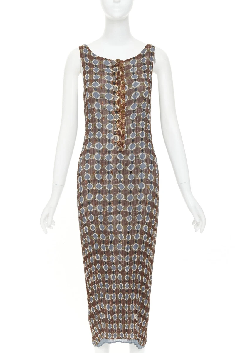 issey miyake brown dress Vintage Issey Miyake 1980s Brown Abstract Dot Long Top or Mini Dress – Modig