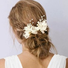 Bridal Hair Pins 2 PCS White Flower Pearl Wedding Pieces Vine Accessories Party
