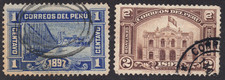 1897 Peru SC#154- 155 - Post and Telegraph Building, Lima - 2 Different - Used