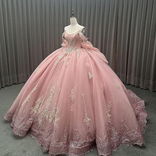 Off Shoulder Quinceanera Dresses with Bow Sparkly Gold Lace Puffy Ball Gowns