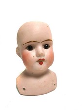 Antique Bisque Shoulderplate Doll Head, 2.75", 20/0, Brown Eyes, Germany, 1910s