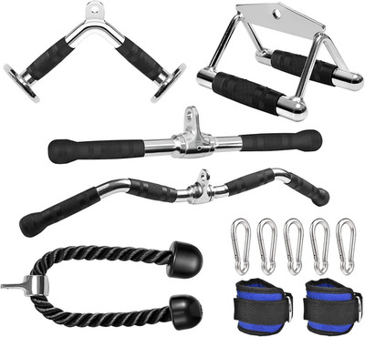 6 Pieces Cable Machine Accessories Set - LAT Bar Cable Machine Attachment, Doubl