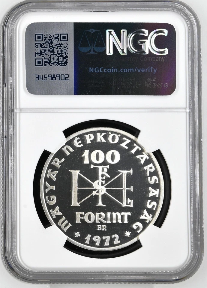 1972 BP Hungary S100F Forint King Saint Stephen Silver Coin NGC PF 68 UC - Image 4 of 4