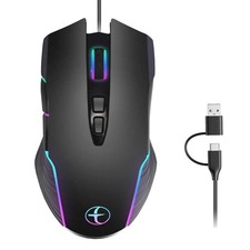 Dual USB-C/USB-A Interface Mouse, Wired Gaming Mouse with RGB Backlit, Moving...