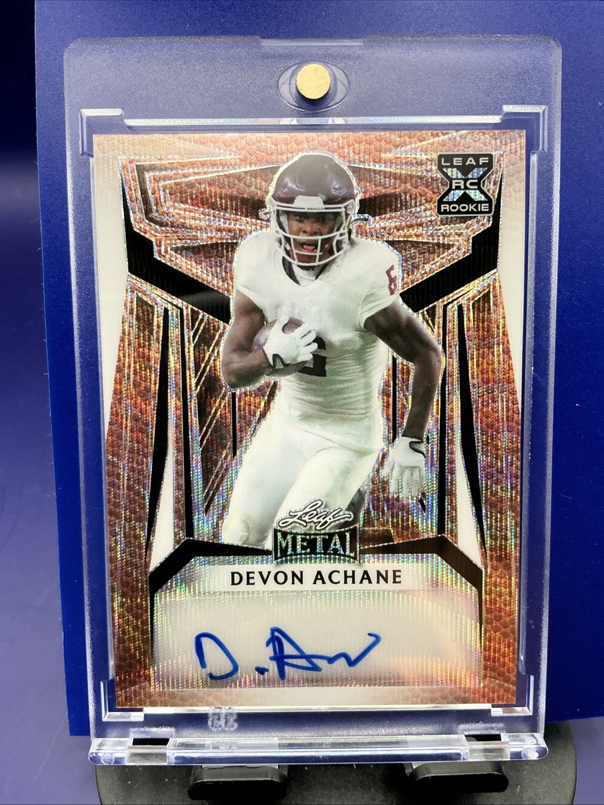 2023 Leaf Metal Devon Achane - RC AUTO Football PIG SKIN - #’d /5 - Dolphins