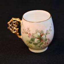 T&V Limoges Ladies Cup Mug 6 Oz Fancy Handled Hand Painted Floral Gold 1892-1907