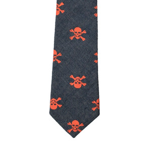 OLD NAVY Cotton Tie Orange Skull & Cross Bones Print Skinny Boys Necktie Small