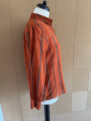 Ba&Sh Shirt Size XS UK 8 Orange Black Striped Long Sleeve Boho Relaxed Cotton - Picture 16 of 18