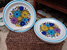 Vintage Nikko Color Stone Montage Flower 10" Dinner Plate Set 5 - Rare Pattern