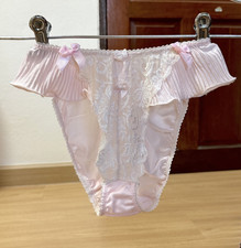 Vintage Light Pink Silky Polyester Panty Nylon Lace Bikini Hi Cut Brief Sz.5