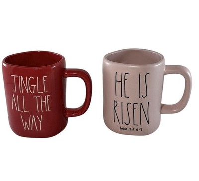 Rae Dunn Mug Set JINGLE ALL THE WAY & HE IS RISEN Luke 24 Artisan
