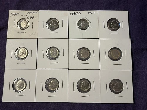 Lot Of 12 uncirculated Dimes 10c including 2 possible proofs