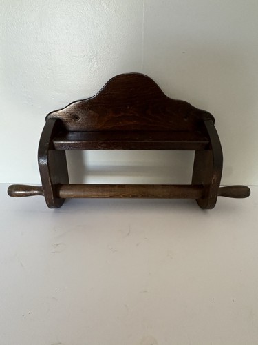 Vintage Wooden Paper Towel Holder Shelf Kitchen and Bathroom Towel Rack