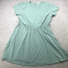 Duluth Trading Dress Womens 2XL Green Short Sleeve Elastic Waist Pockets Casual