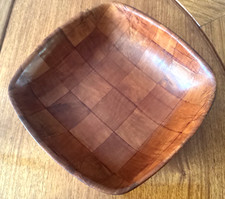 VINTAGE 1970's WOODEN PATCHWORK BOWL