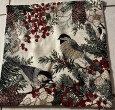 Berry Merry Birds Winter Pillow Cover Front gate Embroidered Beaded Chickadee