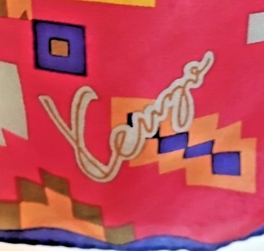 Kenzo Bold Western Geometric Festival Ethnic Flowy Satiny Silk Scarf 26" x 25" - Image 3 of 4