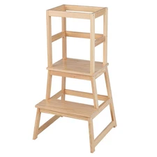Kids Kitchen Step Stool Kids Standing Tower with Safety Rails Nature