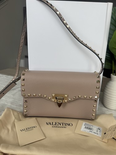 New Valentino Garavani Medium Rockstud Leather Crossbody Bag Color Poudre