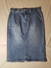 Avenue Women  s Blue Denim Midi Pencil Skirt Plus Size 20 Button Pockets Slit