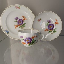 Meissen Kaffeegedeck Blumenmalerei Gelber Rand Guter gebrauchter Zustand A