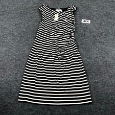 Ann Taylor Loft Wiggle Dress Womens S Petite Black White Striped Boat Neck Lined