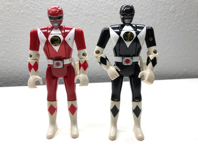 1994 Bandai Power Rangers Lot Of 2 Flip Head Action Figures Red Black Works VTG