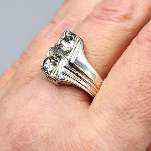 Vintage Mens Sterling Silver Two Stone Paste Bypass Style Ring Size 12 11.9g - Picture 3 of 12