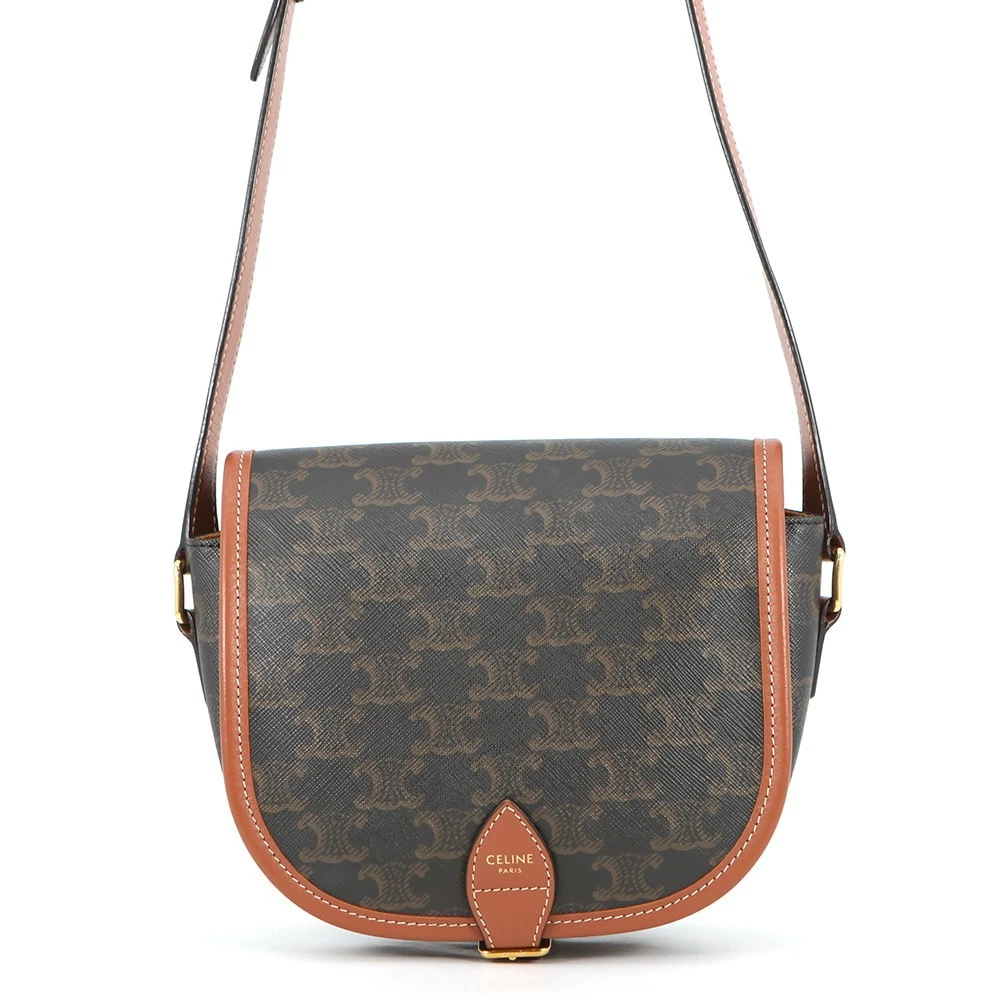 Celine — CELINE Triomphe Folco Shoulder Size Medium PVC/Leather Tan 191502BZJ.04LU