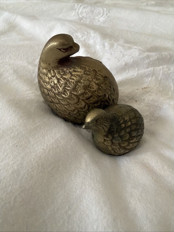 Vintage Lot Of 2 Solid Brass Birds  quail/pheasant figurines Textured Pair