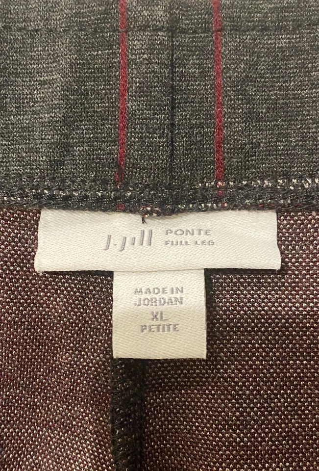 J. Jill Ponte Full-Leg Gray/Wine/White Plaid Pull On Elastic Waist XL P Pants - Image 4 of 4