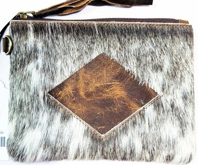 Western Leather Wristlet Clutch Hair On Hide Gray NWT