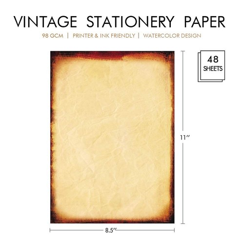 48 Pack Antique Stationary Paper 8.5"x 11" Double Sided Parchment Vintage Pap... - Picture 2 of 5