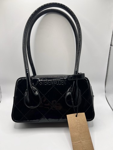 Steve Madden kleine Lackleder Handtasche Logo schwarz NEU