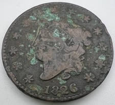1826/5 N-8 Coronet Head Large Cent Fine+  Scarce 6 Over 5 OVERDATE! Rare US 1c
