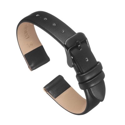 Echtlederarmband schwarz 14mm, feines Flachband mit schwarzer Schnalle