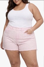 NWT Good American Good Girlfriend Studded Shorts In Mineral Rose Quartz Size 20