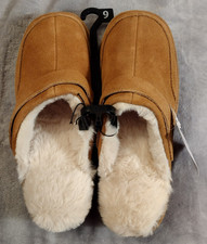 Joyspun Suede Clog Slippers Women's Size 9 Tan Faux Fur Convertible Shoes New